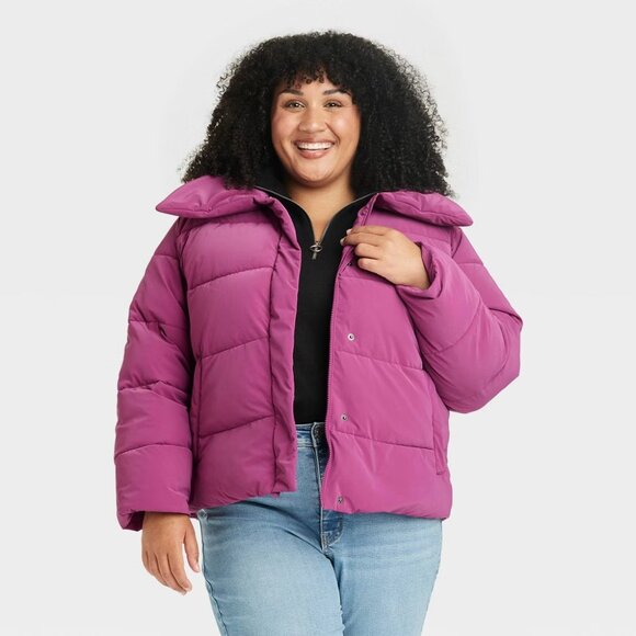 NEW! Women's Short Puffer Jacket - Ava & Viv - Berry Purple 4X - Picture 1 of 8